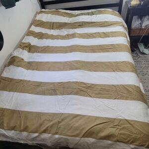 Serena & Lily Green White Wide Stripe Duvet Cover Orange Piping Twin READ